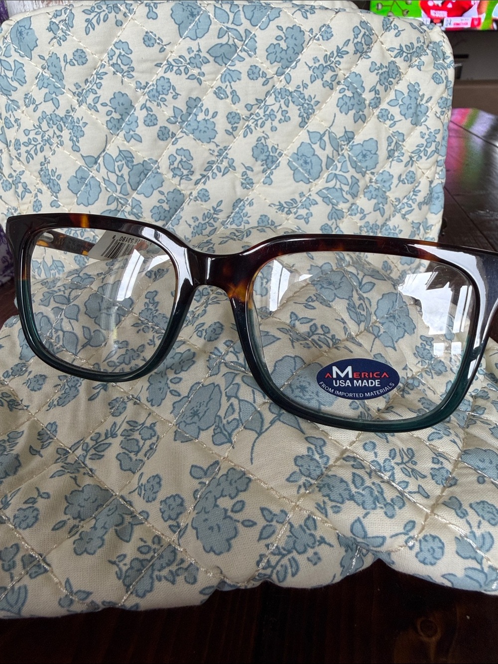 America USA Brown Tortoiseshell with green bottom tint Square Glasses